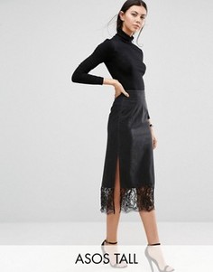 Выбеленная черная джинсовая юбка с кружевом по краю ASOS TALL - Черный