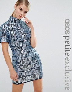Цельнокройное платье с высоким воротом и отделкой ASOS PETITE - Темно-синий