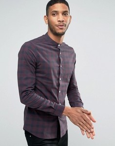 Бордовая рубашка скинни в клетку тартан с воротом на пуговице ASOS - Красный