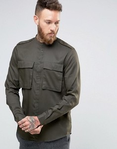 Рубашка цвета хаки в стиле милитари с воротником на пуговице ASOS - Зеленый