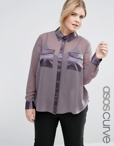 Полупрозрачная блузка с атласными карманами ASOS CURVE - Серый