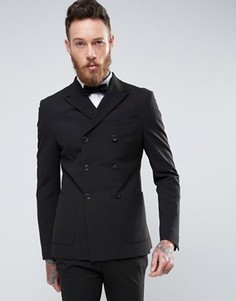 Супероблегающий двубортный пиджак ASOS - Черный