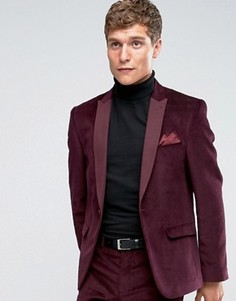 Бордовый вельветовый пиджак слим ASOS - Фиолетовый