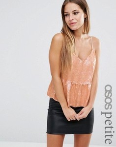 Топ с блестками и рюшем по низу ASOS PETITE - Розовый