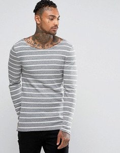 Облегающий лонгслив в рубчик с вырезом лодочкой ASOS - Серый