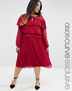Приталенное платье с оборкой ASOS CURVE - Красный