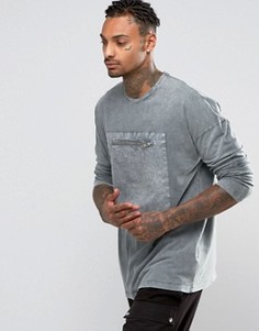 Oversize-лонгслив с эффектом кислотной стирки и карманом ASOS - Синий