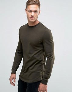 Удлиненный свитшот цвета хаки с молниями по бокам ASOS - Зеленый