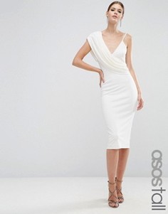 Креповое платье миди на одно плечо с драпировкой ASOS TALL - Кремовый