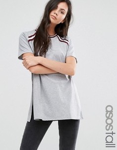 Длинная футболка с полосатыми вставками ASOS TALL - Серый