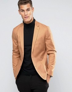 Хлопковый облегающий блейзер цвета кэмел ASOS - Коричневый