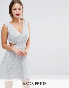 Платье мини с вырезами по бокам и отделкой ASOS PETITE - Серебряный