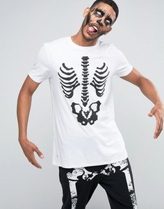 Белая длинная футболка с принтом скелета ASOS HALLOWEEN - Белый
