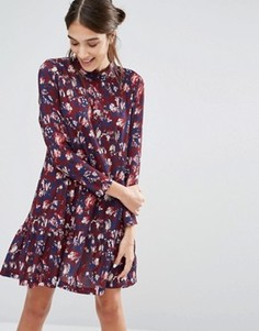 Платье с длинными рукавами и цветочным принтом Closet - Красный