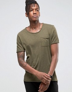 Удлиненная футболка с необработанными краями Selected Homme - Зеленый