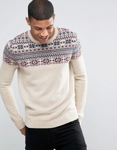 Джемпер из смешанной овечьей шерсти с узором Фэйр‑Айл на груди ASOS - Бежевый