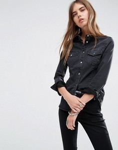 Черная выбеленная приталенная джинсовая рубашка в стиле вестерн ASOS - Черный