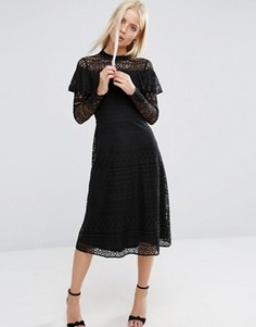 Кружевное платье миди с высоким воротом ASOS - Черный