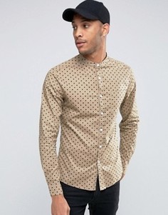 Рубашка скинни в клетку с воротом на пуговице ASOS - Серый