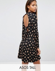 Короткое приталенное платье с открытой спиной и цветочным принтом ASOS TALL - Мульти