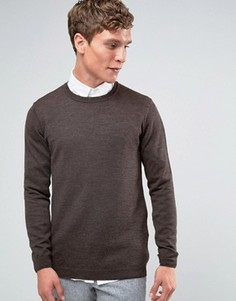 Коричневый джемпер из мериносовой шерсти с круглым вырезом ASOS - Коричневый