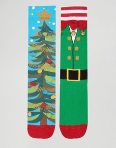 Набор из 2 пар рождественских носков с колокольчиками ASOS - Мульти