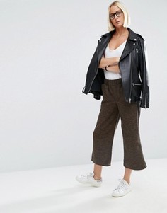 Широкие брюки с добавлением шерсти и полосками по бокам ASOS - Коричневый
