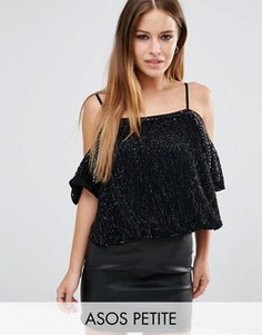 Топ с пайетками и открытыми плечами ASOS PETITE - Черный