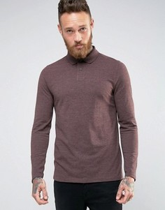 Темно-красное меланжевое поло из ткани пике с длинными рукавами и логотипом ASOS - Красный