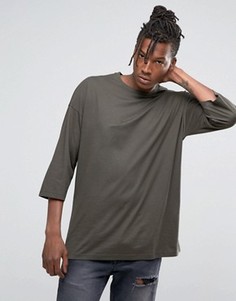 Oversize-футболка цвета хаки с рукавами 3/4 ASOS - Зеленый
