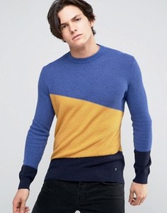 Вафельный джемпер в стиле колор блок из кашемировой смеси United Colors of Benetton - Синий