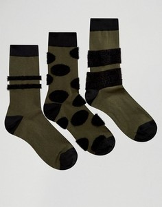 3 пары носков с пушистыми вставками ASOS - Зеленый