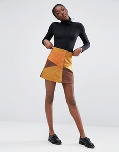 Замшевая мини-юбка в стиле пэчворк Monki - Оранжевый