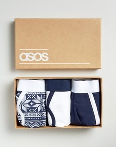 3 рождественских трусов с узором Фэйр‑Айл в подарочной упаковке ASOS - Темно-синий