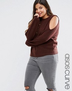 Джемпер в рубчик с вырезами на плечах ASOS CURVE - Коричневый