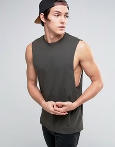 Футболка цвета хаки без рукавов с заниженными проймами ASOS - Зеленый