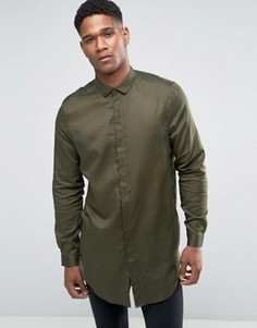 Супердлинная драпированная рубашка из хлопка цвета хаки ASOS - Зеленый