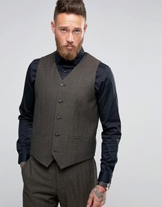 Жилет узкого кроя с шевронным узором из 100% шерсти ASOS - Коричневый