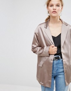 Атласная куртка со шнурком на кромке ASOS - Серебряный