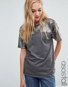 Свободная футболка с расшитой пайетками кокеткой ASOS TALL - Мульти