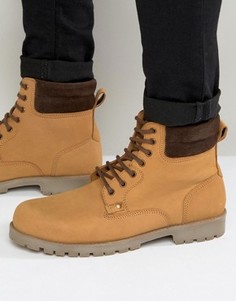Светло-коричневые кожаные ботинки на шнуровке ASOS - Рыжий