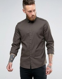 Теплая рубашка цвета хаки в стиле милитари классического кроя ASOS - Зеленый