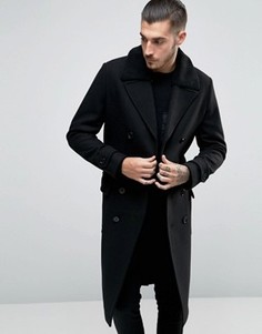 Двубортное пальто с поясом и воротником борг ASOS - Черный