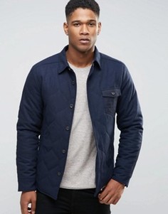 Шерстяная рубашка-куртка на стеганой подкладке с карманом в крапинку Esprit - Темно-синий