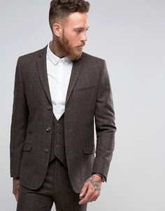 Коричневый пиджак слим в елочку ASOS - Коричневый