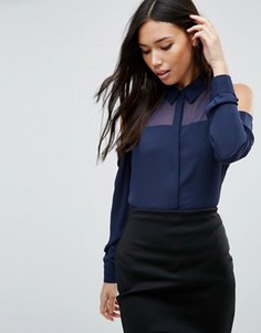 Блузка с полупрозрачной вставкой ASOS - Темно-синий