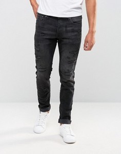 Черные выбеленные джинсы слим с заплатками Jack &amp; Jones Intelligence - Черный