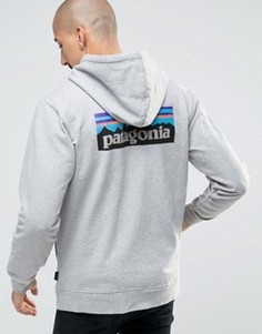 Серое классическое худи на молнии с логотипом Patagonia P6 - Серый