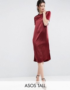 Платье-футболка миди с атласной вставкой спереди ASOS TALL - Красный