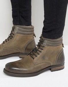Серые кожаные ботинки на шнуровке ASOS - Серый